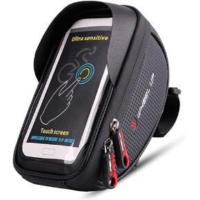 Bike Handlebar Bag, Bicycle Phone Mount, Waterproof Cycling Frame Bags Top Tube Pouch Pannier Bike Phone Holder Stand for iPhone 15 14 13 12 11 Pro Max XS XR X 8 7 Plus Samsung Smartphone Below 6.5''
