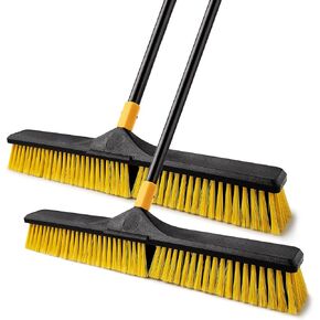 Yocada Push Broom Brush 24" Wide 65.3" Long Handle Stiff Bristles Heavy-Duty Outdoor Commercial for Cleaning Bathroom Kitchen Patio Garage Deck Concrete Wood Stone Tile Floor 2PCS