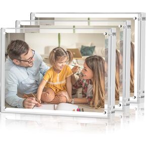 إطار صورة أكريليك TWING مقاس 4 × 6 بوصة مكون من 3 قطع مع حواف منحنية، إطارات أكريليك مغناطيسية مزدوجة الجوانب مقاس 8 مم + 14 مم، إطار صورة شفاف مع قماش من الألياف الدقيقة عرض سطح الطاولة قائم بذاته فقط in Kuwait