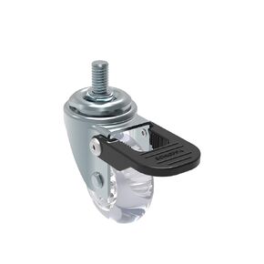 Schioppa L10 Series, GLEED 210 GEL Clear FPI, Swivel Brake Caster, 2" (50 mm) Non-Marking Polyurethane Whl, 90 lbs, 3/8" Diameter x 1" Length Threaded Stem