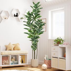 VIAGDO Artificial Rubber Tree Plant 7ft Tall Faux Rubber Plant with Pot Faux Plants Indoor Artificial House Floor Plants Outdoor Fake Rubber Trees for Living Room Office Decor Housewarming Gift