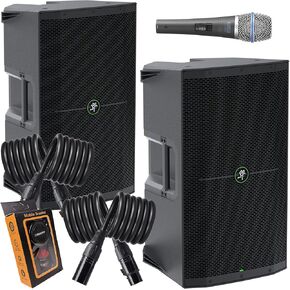 (2) Mackie Thump215XT 1,400-watt 15-inch Powered Speaker with Bluetooth Streaming, Feedback Eliminator, Music Ducking, Dual TRS/XLR Bundle with EMB XLR, Microphone, Gravity Magnet Package