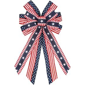 Large Patriotic Wreath Bows for Front Door, Labor Day Red Blue White Stars and Stripes Bows for Wreath America Flag Bows for Indoor Outdoor Wreath Bows for Veterans Day Party Door Wall Decoration
