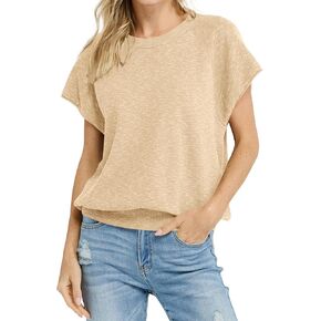 Saodimallsu Womens Short Sleeve Crewneck Sweater Summer Tops Casual Loose Knit Lightweight Basic Pullover Shirts