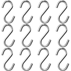 12 Pack Stainless Steel Heavy Duty S Hooks for Hanging, 2 Inch Small S Hooks,Thick S Hooks for Hanging Hammocks Plants Chain Hardware Bird Feeders Garden Tools Pots Pans