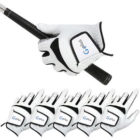J&S Sporting G-Plus Golf Gloves Men Left Hand, 5 Pack, All Weather Durable Non-Slip Grip, Mens Size Small Medium Large XL
