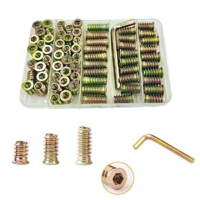 1/4-20 Threaded Inserts for Wood,Hincell 70pcs Hex Drive Threaded Wood Inserts Assortment Kit,3 Sizes Screw Inserts for Wood,Nut Inserts 1/4-20 * 15mm, 1/4-20 * 20mm, 1/4-20 * 25mm with One Wrench