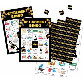 Retirement Bingo Cards, Gold and Black Theme Game for 24 Players, Bingo Activities for Adult Family Friends Office, Retirement Party Favors Supplies Decorations(06)