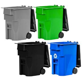 Set of 4 Mini Trash & Recycling Cans with Lid & Wheels for WWE Wrestling Action Figures