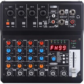 GX-06 Black 6-Channel Portable Audio Mixer with 99 Sound Effects Portable Sound Mixer Console for PC with Bluetooth USB Recording Input for Live Streaming, Podcasting, Mixer DJ Programmes