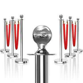 6PCS Silver Stanchions Posts with 4PCS 5 ft Red Velvet Rope, Red Velvet Rope Stanchion Set Crowd Control Barriers, Stanchions and Velvet Ropes Red Carpet Poles for Party Supplies