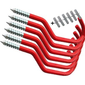 Bike Hooks Heavy Duty Bicycle Storage Hooks Set of 6,Screw-in Utility Storage Hangers Shed Garage Garden Hook Plastic Coated for Wall Mount/Ceiling Red
