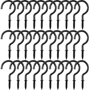 30pcs Screw-in Hook Metal Screw Hook Cup Hook Screw Hook for Indoor Outdoor Wall Hanging Plant Christmas Light Ceiling Hook(Black 1 inch)