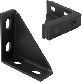 8 Pcs 90 Degree Gusseted Fitting for 1-5/8" Channel,4"x4"x 1-1.5"Carbon Steel Q235B Heavy Duty Connection with Black Powder Coated, 4 Slotted Hole Right Angle Bracket, Gusset Corner Brace Fastener