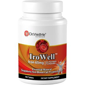Irowell, The Power of Iron! Made with Organic Ferrous Fumarate, Anion Ferrous Salt, 65mg, 100 Tablets, 100 Day Supply