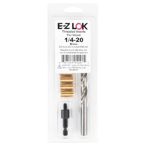 E-Z LOK EZ-400-475 Threaded Inserts for Wood Installation Kit, Brass Thread Inserts, 1/4-20 Internal Threads, 0.75" Length, 8 Inserts, 1 Drill, 1 Installation Tool