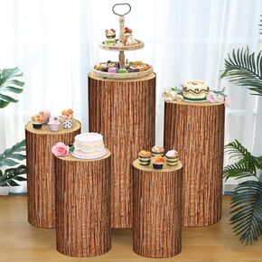5 Pcs Party Cylinder Stand Covers Spandex Pedestal Cover Assorted Size Elastic Cylinder Covers for Metal Cylinder Pedestal Stands Wedding, Pedestal Stand Not Included (Wood Color)