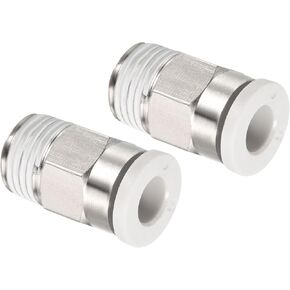 PATIKIL G1/8 Push to Fit 5mm OD Hose Connect Fittings, 2 Pack Straight Coupling Adapter for Gas Pneumatic Air Flow Transition, White & Silver Tone
