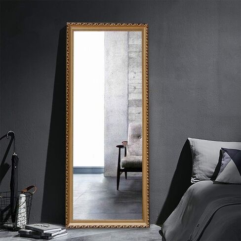 NeuType 65"x22" Full Length Mirror Floor Mirror Wall-Mounted Mirror Bedroom/Locker Room Standing/Hanging Mirror Dressing Mirror (Gold, European Style) in Saudi Arabia