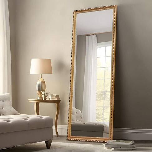 NeuType 65"x22" Full Length Mirror Floor Mirror Wall-Mounted Mirror Bedroom/Locker Room Standing/Hanging Mirror Dressing Mirror (Gold, European Style) in Saudi Arabia