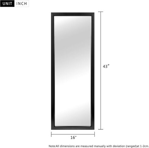 Natsukage Full Length Mirror Wall Mirror Full Length Mirror for Wall Hanging or Leaning Against Wall Dressing and Wall-Mounted Mirror Polymer Thin Frame No Stand (43"x16", Black) in Saudi Arabia