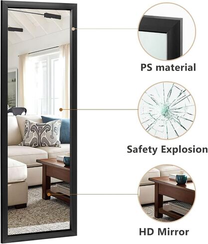Natsukage Full Length Mirror Wall Mirror Full Length Mirror for Wall Hanging or Leaning Against Wall Dressing and Wall-Mounted Mirror Polymer Thin Frame No Stand (43"x16", Black) in Saudi Arabia