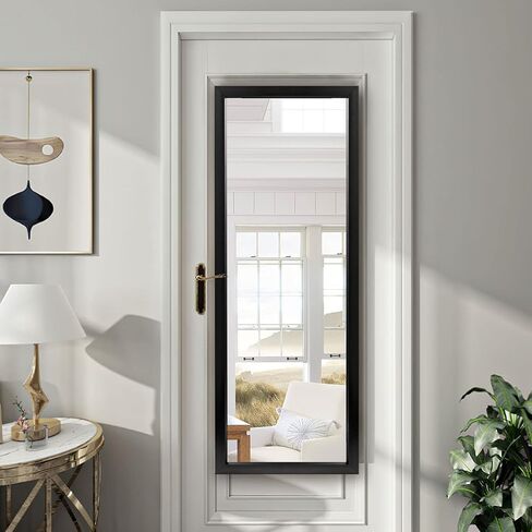Natsukage Full Length Mirror Wall Mirror Full Length Mirror for Wall Hanging or Leaning Against Wall Dressing and Wall-Mounted Mirror Polymer Thin Frame No Stand (43"x16", Black) in Saudi Arabia