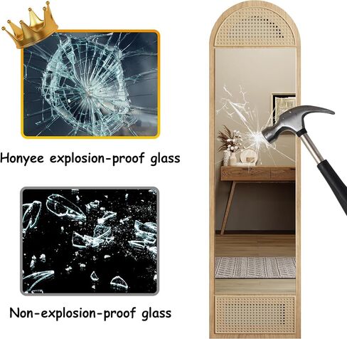 Honyee 65"x15.7" Full Length Mirror, Arched Floor Mirror with Standing Holder, Wooden-Frame Wall Mirror for Cloakroom/Bedroom/Living Room and More, Natural Wood in Saudi Arabia