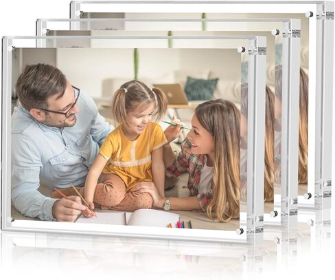 إطار صورة أكريليك TWING مقاس 4 × 6 بوصة مكون من 3 قطع مع حواف منحنية، إطارات أكريليك مغناطيسية مزدوجة الجوانب مقاس 8 مم + 14 مم، إطار صورة شفاف مع قماش من الألياف الدقيقة عرض سطح الطاولة قائم بذاته فقط in Kuwait