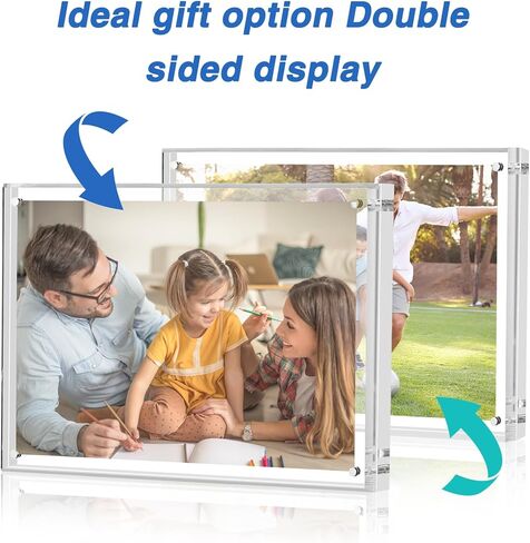 إطار صورة أكريليك TWING مقاس 4 × 6 بوصة مكون من 3 قطع مع حواف منحنية، إطارات أكريليك مغناطيسية مزدوجة الجوانب مقاس 8 مم + 14 مم، إطار صورة شفاف مع قماش من الألياف الدقيقة عرض سطح الطاولة قائم بذاته فقط in Kuwait