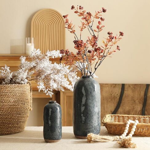 Flower Vase,Grey Blue Ceramic Vase Set of 2,Flower Vase for Home Decor,Decorative Vase for Pampas Grass, Boho Decorative Vase for Home Living Room Dining Table Farmhouse Office Decor in Saudi Arabia