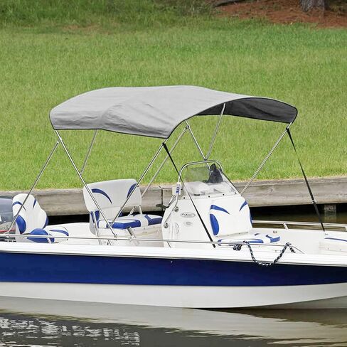 3 غطاء قماش علوي بديل من Bow Bimini عالي التحمل 600D مقاوم للبهتان والتمزق غطاء علوي بيميني رمادي فقط مقاوم للماء وسهل التركيب وأكمام بسحاب مع تخزين الحذاء، بدون إطار 73 بوصة - 78 بوصة عرض × 72 بوصة طول × 46 بوصة ارتفاع in Saudi Arabia