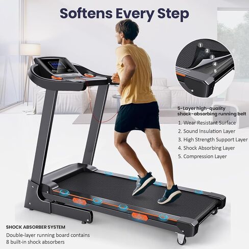 Treadmill for Home, 15% Auto Incline Treadmill, 3.5 HP Folding Treadmill with Wide Belt for Walking and Running, 320 lb Capacity in Saudi Arabia