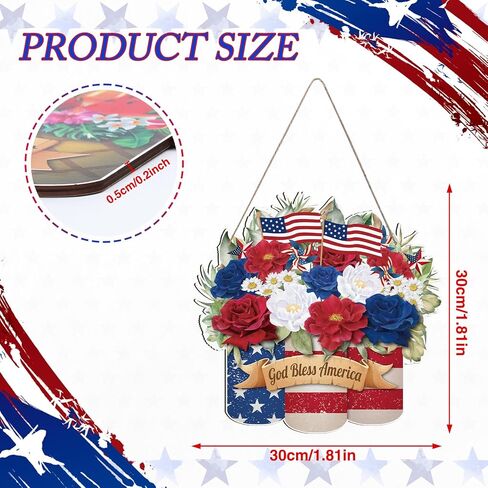 لافتة ترحيب للصيف/الرابع من يوليو - لافتة باب معلقة على شكل أناناس صيفي خشبي قابل للعكس من Wxiben، علم أمريكي وطني، ديكور للباب الأمامي مع حبل للمنزل في الهواء الطلق، ديكور جدار الشرفة in Kuwait