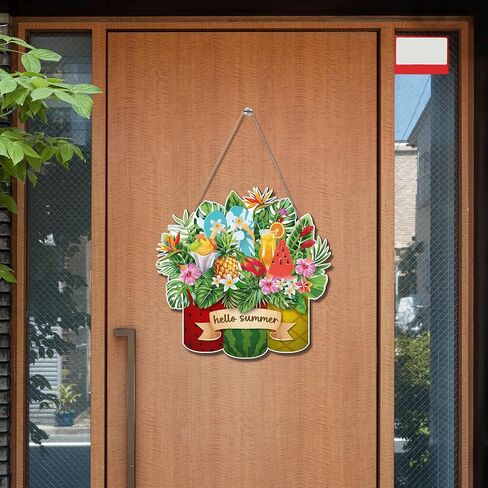 لافتة ترحيب للصيف/الرابع من يوليو - لافتة باب معلقة على شكل أناناس صيفي خشبي قابل للعكس من Wxiben، علم أمريكي وطني، ديكور للباب الأمامي مع حبل للمنزل في الهواء الطلق، ديكور جدار الشرفة in Kuwait