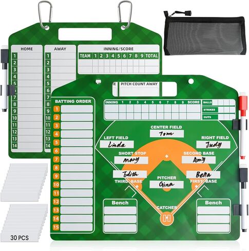 Magnetic Baseball Board Lineup Cards - 40 Pcs, Strong Magnetic Baseball Dry Erase Clipboard for Coaches, Durable Softball Lineup Board for Dugout with 30 Cards, 3 Markers and Clips in Kuwait