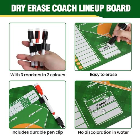 Magnetic Baseball Board Lineup Cards - 40 Pcs, Strong Magnetic Baseball Dry Erase Clipboard for Coaches, Durable Softball Lineup Board for Dugout with 30 Cards, 3 Markers and Clips in Kuwait
