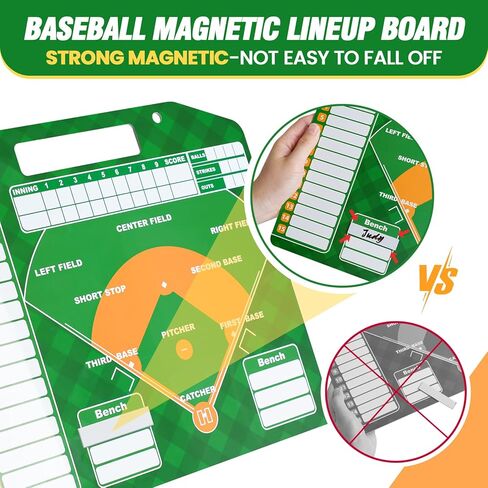 Magnetic Baseball Board Lineup Cards - 40 Pcs, Strong Magnetic Baseball Dry Erase Clipboard for Coaches, Durable Softball Lineup Board for Dugout with 30 Cards, 3 Markers and Clips in Kuwait