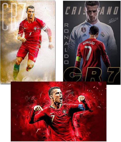 Cristiano Ronaldo Poster For Walls Bedroom Hall Portugal Pop Quotes Real Madrid CR7 Jeventus Manchester - 12 x16 Inch- (Pack of 3, LAMINATED) in Saudi Arabia