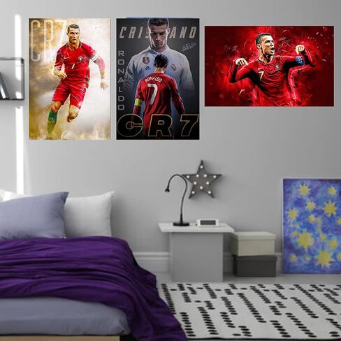 Cristiano Ronaldo Poster For Walls Bedroom Hall Portugal Pop Quotes Real Madrid CR7 Jeventus Manchester - 12 x16 Inch- (Pack of 3, LAMINATED) in Saudi Arabia