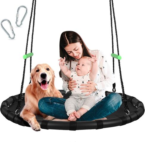 Tree Swing with PP Mat for Kids and Adults - Durable, Safe, and Easy to Install,Black Outdoor Saucer Swing,Flying Saucer Web Circle Swing for Yard Garden Playground Park (40 inches Diameter) in Saudi Arabia