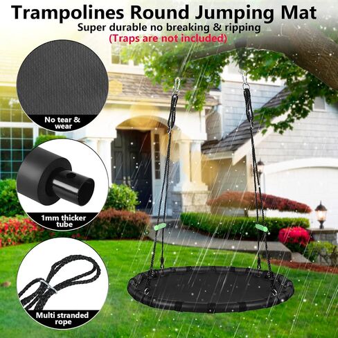 Tree Swing with PP Mat for Kids and Adults - Durable, Safe, and Easy to Install,Black Outdoor Saucer Swing,Flying Saucer Web Circle Swing for Yard Garden Playground Park (40 inches Diameter) in Saudi Arabia