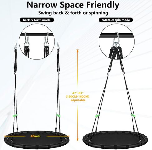 Tree Swing with PP Mat for Kids and Adults - Durable, Safe, and Easy to Install,Black Outdoor Saucer Swing,Flying Saucer Web Circle Swing for Yard Garden Playground Park (40 inches Diameter) in Saudi Arabia