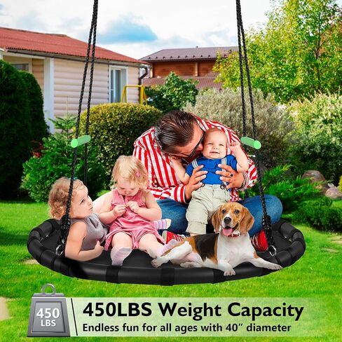 Tree Swing with PP Mat for Kids and Adults - Durable, Safe, and Easy to Install,Black Outdoor Saucer Swing,Flying Saucer Web Circle Swing for Yard Garden Playground Park (40 inches Diameter) in Saudi Arabia