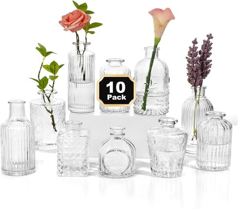 Small Vases for Flowers 10pcs - Flower Vases for Centerpieces for Dining Table, Mini Vintage Clear Glass Bud Vases Set for Wedding Decorations,Mini Glass Vase for Flowers Under 8inches in Saudi Arabia