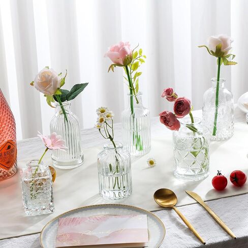 Small Vases for Flowers 10pcs - Flower Vases for Centerpieces for Dining Table, Mini Vintage Clear Glass Bud Vases Set for Wedding Decorations,Mini Glass Vase for Flowers Under 8inches in Saudi Arabia