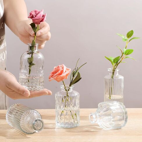 Small Vases for Flowers 10pcs - Flower Vases for Centerpieces for Dining Table, Mini Vintage Clear Glass Bud Vases Set for Wedding Decorations,Mini Glass Vase for Flowers Under 8inches in Saudi Arabia