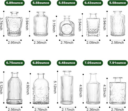 Small Vases for Flowers 10pcs - Flower Vases for Centerpieces for Dining Table, Mini Vintage Clear Glass Bud Vases Set for Wedding Decorations,Mini Glass Vase for Flowers Under 8inches in Saudi Arabia