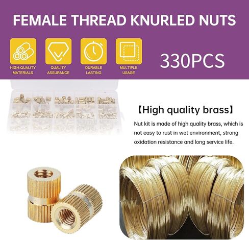 330pcs Brass Threaded Insert Embedment Nuts Kit with Transparent Plastic Box Knurled Nuts Set for 3D Printing in Kuwait