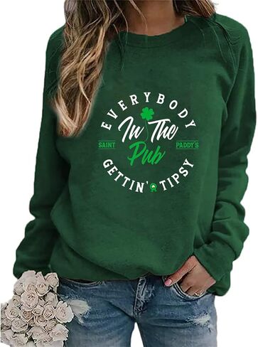 سويت شيرت Yimoya St Patricks Day للنساء قميص Lucky St Patty Day بأكمام طويلة ورسومات St Patricks in Kuwait